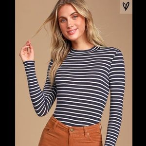 Navy blue striped mock top